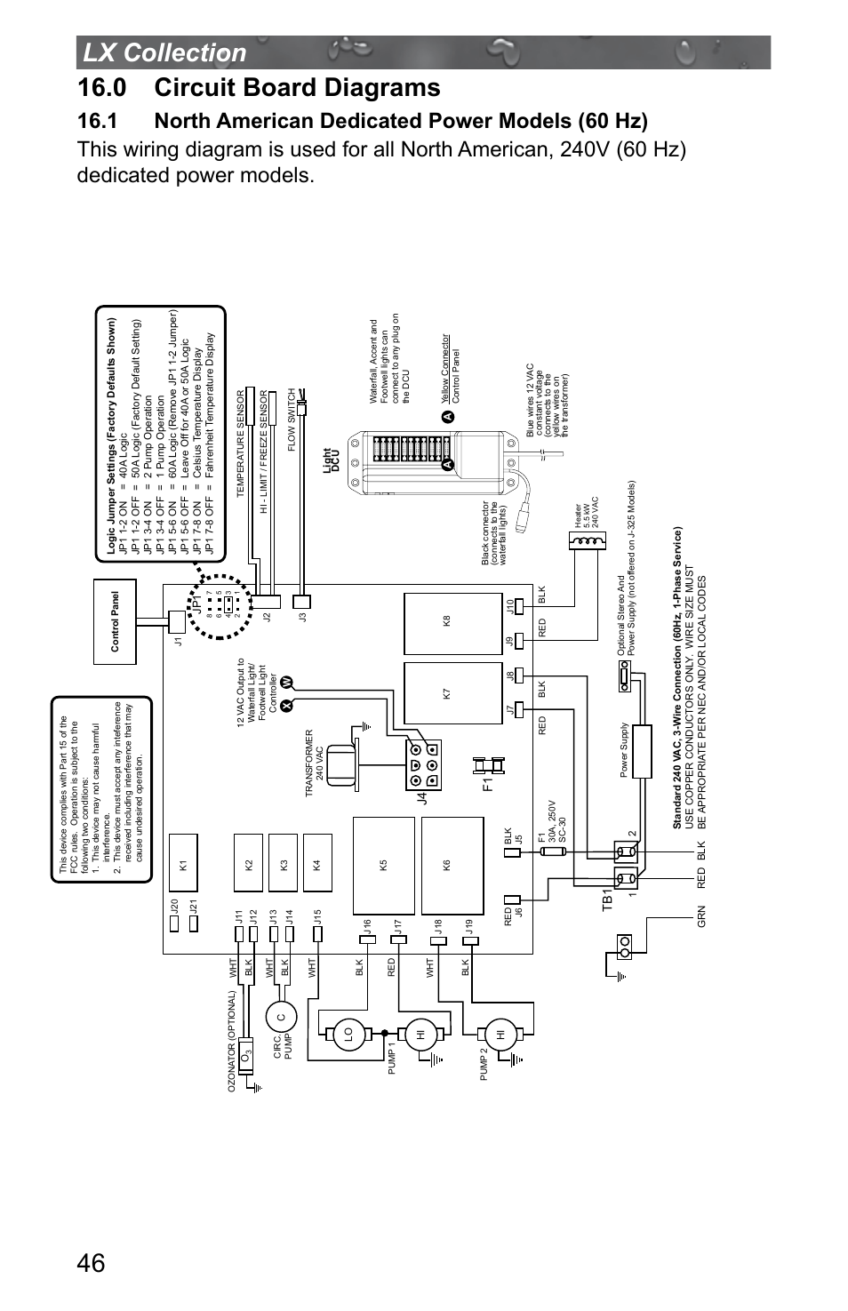 0 circuit board diagrams, 1 north american dedicated power models (60 hz), 46 lx collection | Jacuzzi J - LXL User Manual | Page 50 / 68