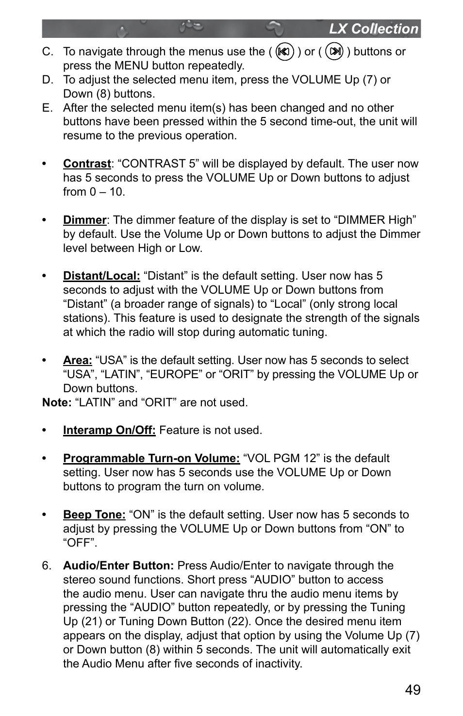 49 lx collection | Jacuzzi J - LXL User Manual | Page 53 / 68