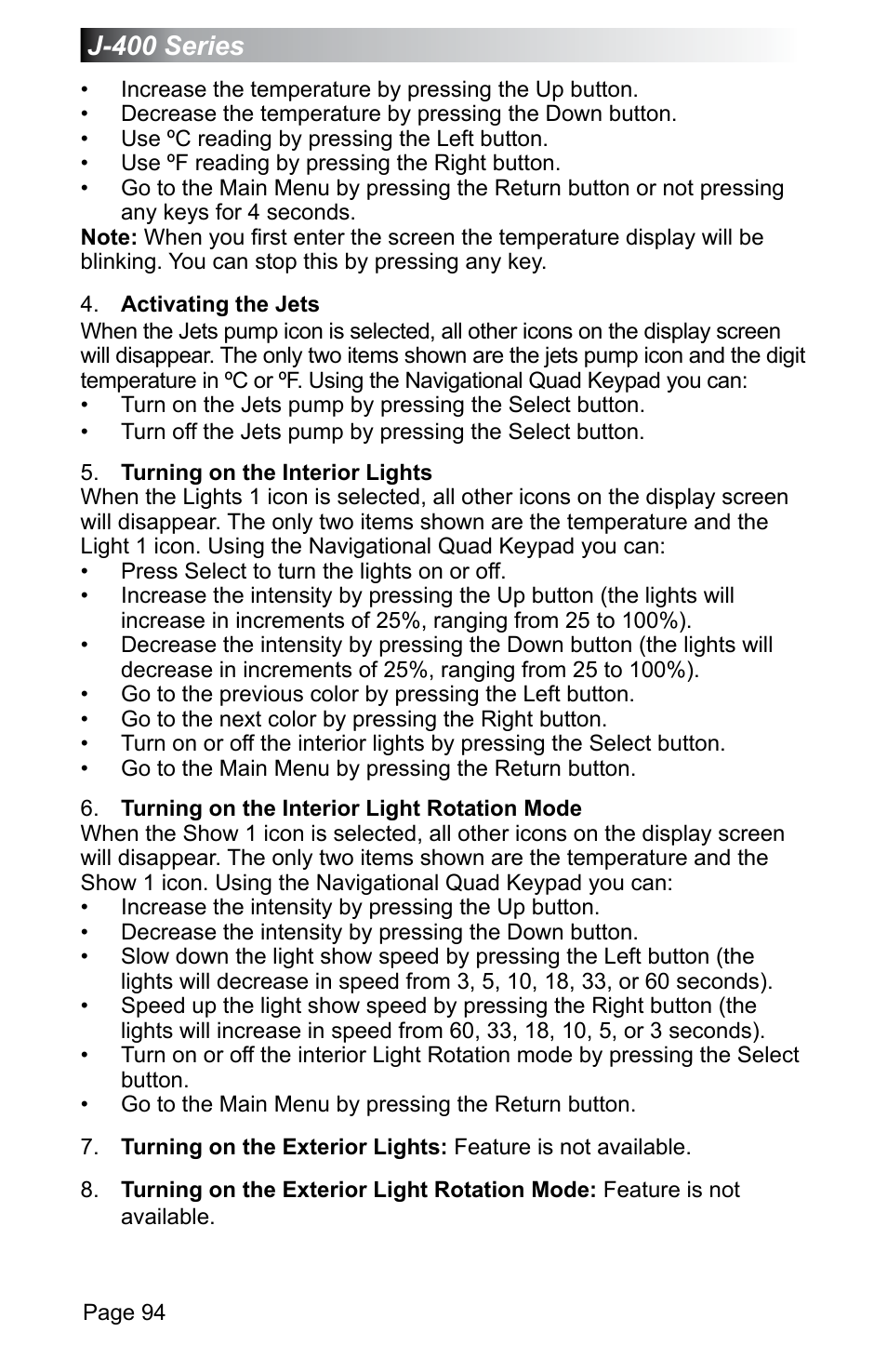 J-400 series | Jacuzzi J - 470 User Manual | Page 100 / 104