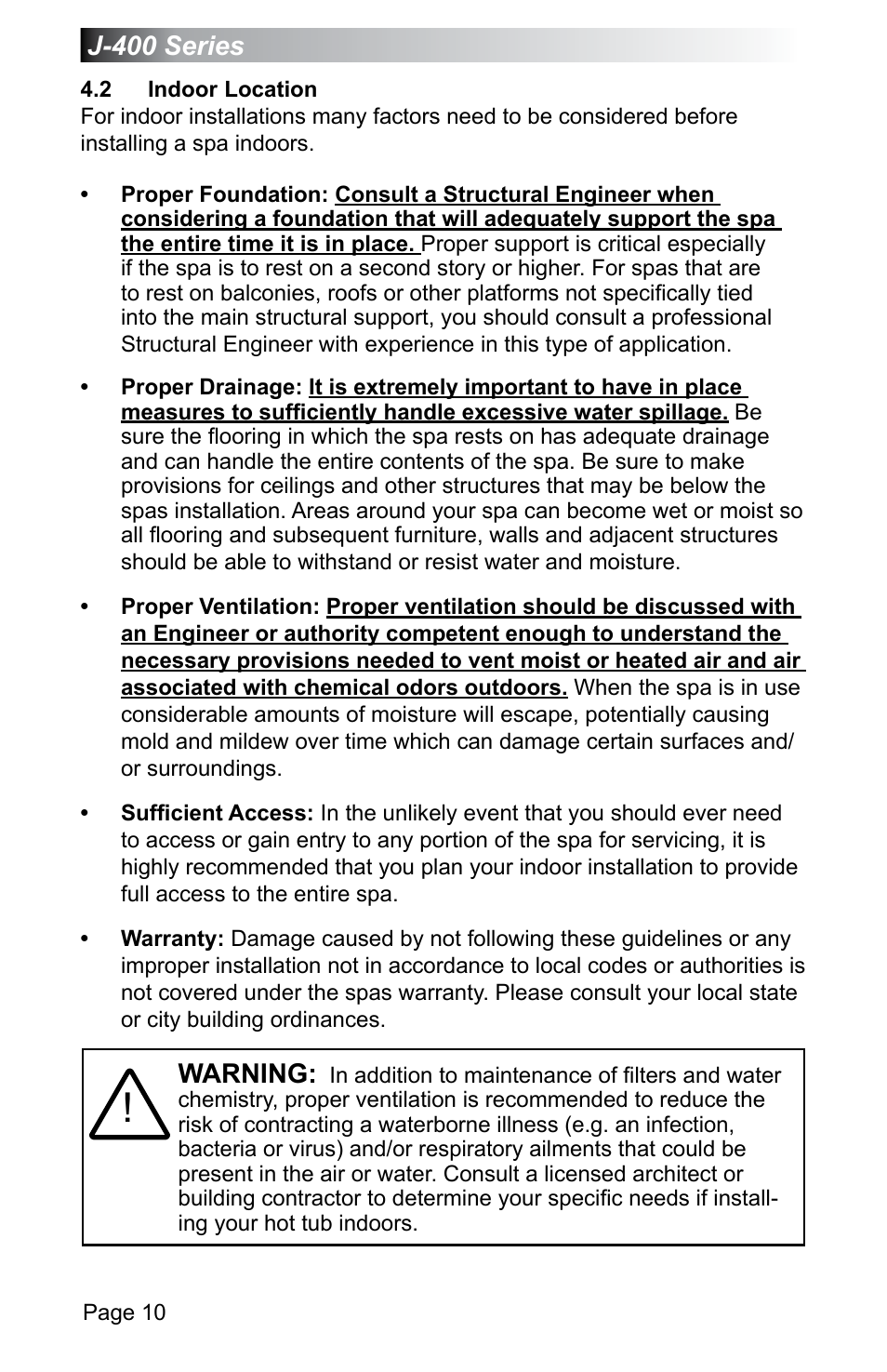2 indoor location, Indoor location | Jacuzzi J - 470 User Manual | Page 16 / 104