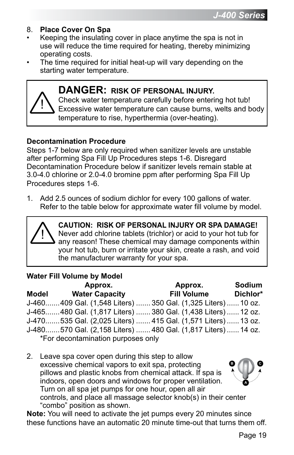 Danger, J-400 series | Jacuzzi J - 470 User Manual | Page 25 / 104