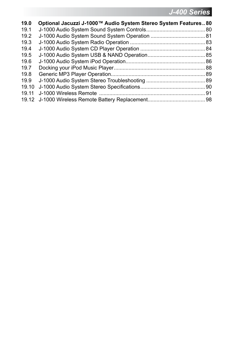 J-400 series | Jacuzzi J - 470 User Manual | Page 5 / 104