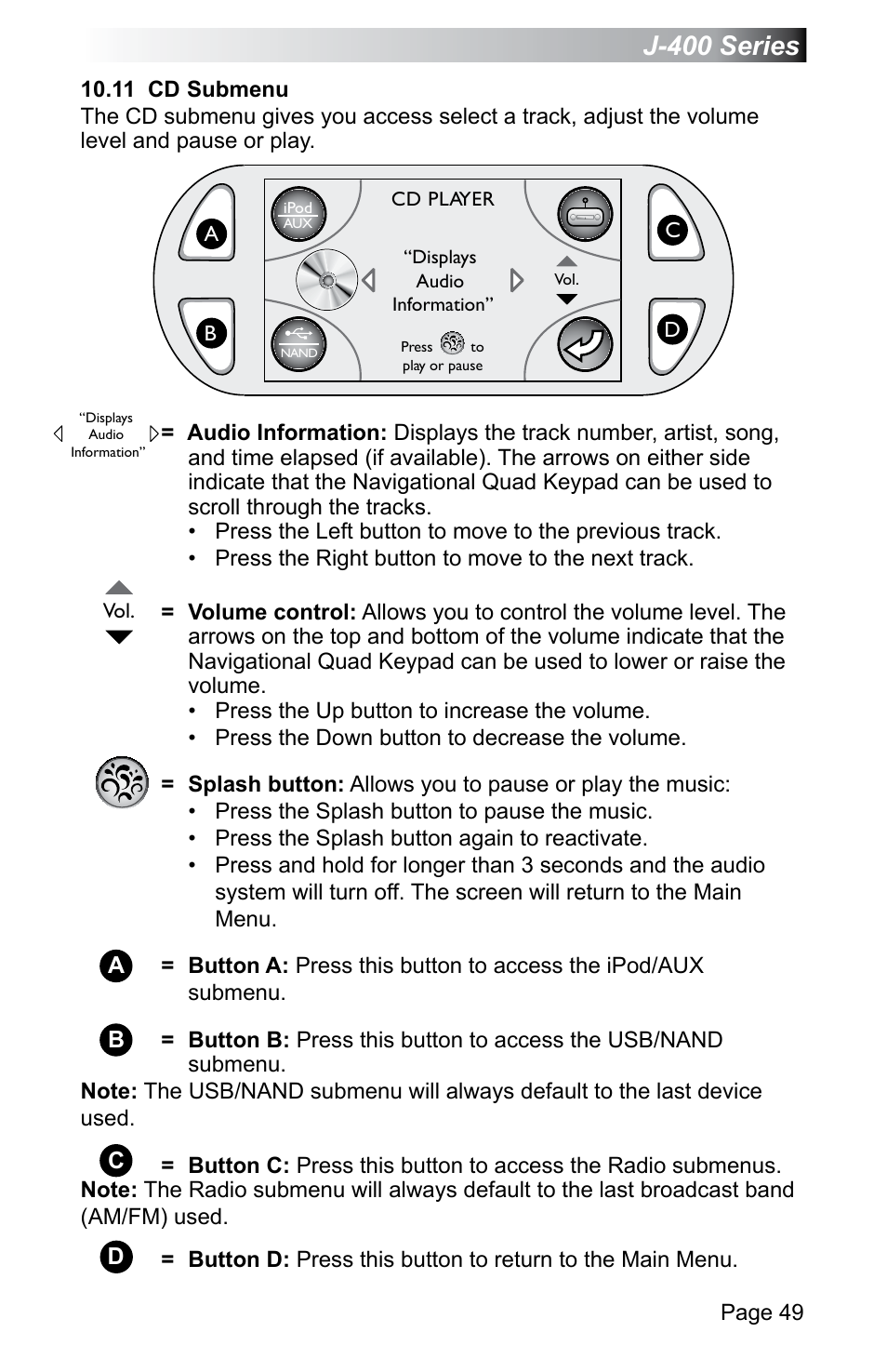 11 cd submenu, J-400 series | Jacuzzi J - 470 User Manual | Page 55 / 104