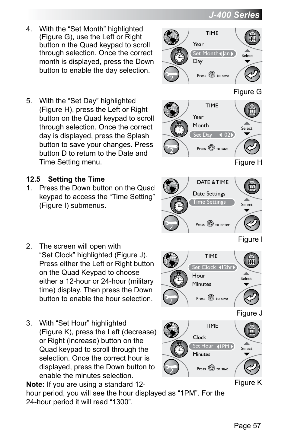 5 setting the time, J-400 series, Page 57 | Figure h, Figure i figure j, Figure k | Jacuzzi J - 470 User Manual | Page 63 / 104