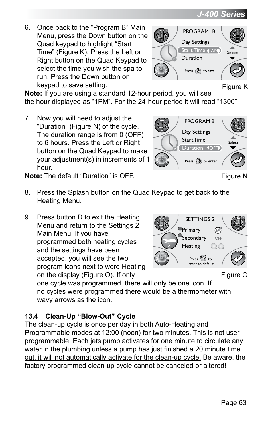 4 clean-up “blow-out” cycle, J-400 series, Page 63 | Figure k, Figure n, Figure o | Jacuzzi J - 470 User Manual | Page 69 / 104