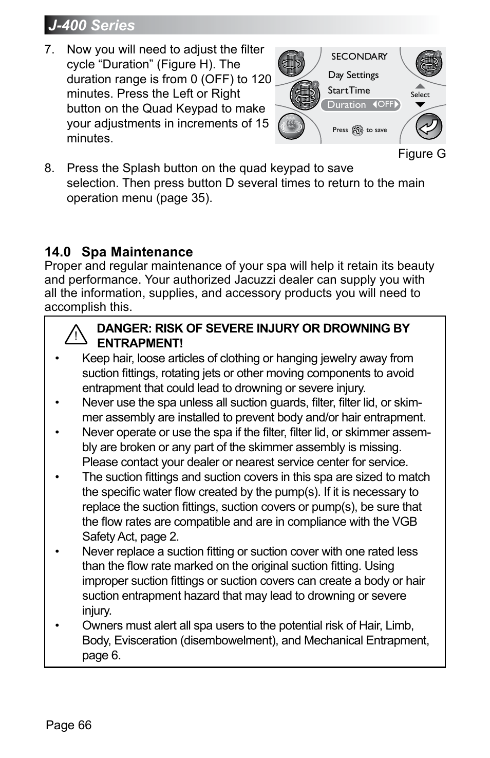 0 spa maintenance, J-400 series | Jacuzzi J - 470 User Manual | Page 72 / 104