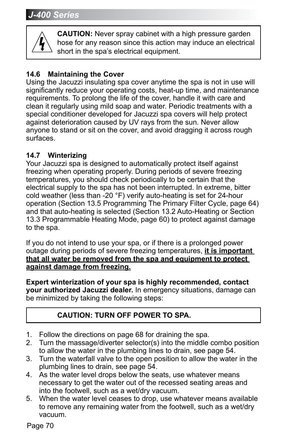 6 maintaining the cover, 7 winterizing, 6 maintaining the cover 14.7 winterizing | J-400 series | Jacuzzi J - 470 User Manual | Page 76 / 104