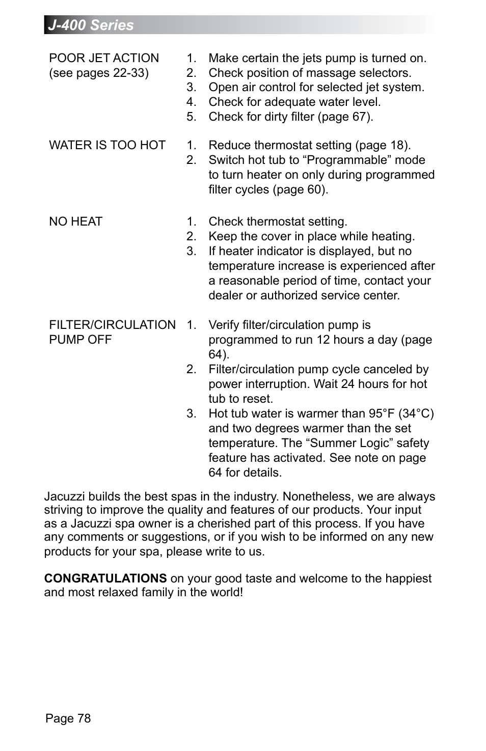 J-400 series | Jacuzzi J - 470 User Manual | Page 84 / 104