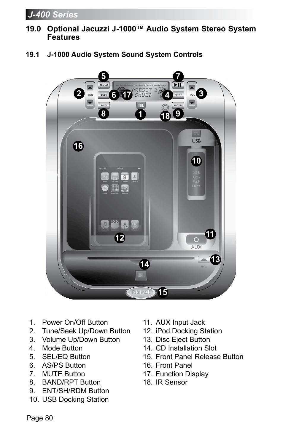1 j-1000 audio system sound system controls | Jacuzzi J - 470 User Manual | Page 86 / 104