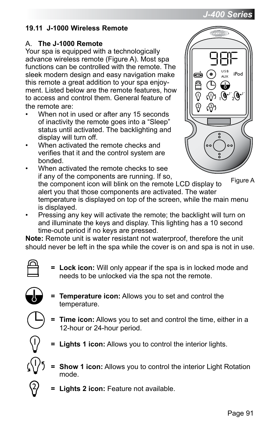 11 j-1000 wireless remote, J-400 series | Jacuzzi J - 470 User Manual | Page 97 / 104