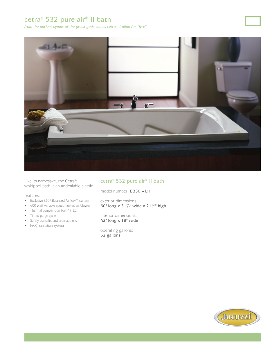 Jacuzzi Cetra EB30-LH User Manual | 2 pages