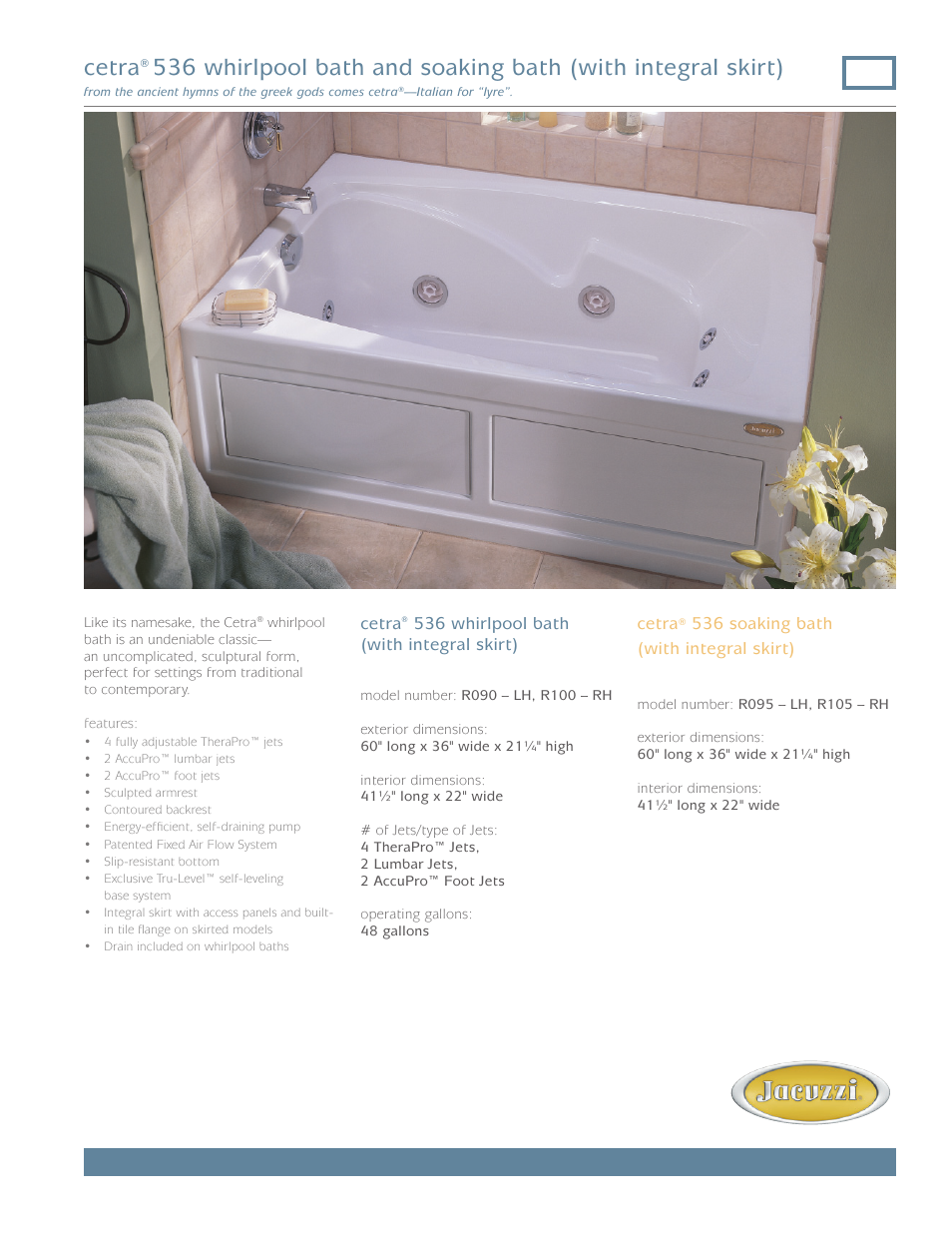 Jacuzzi Cetra R090-LH User Manual | 2 pages