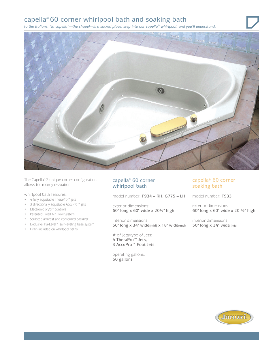 Jacuzzi Capella Whirlpool Bath G775 LH User Manual | 2 pages