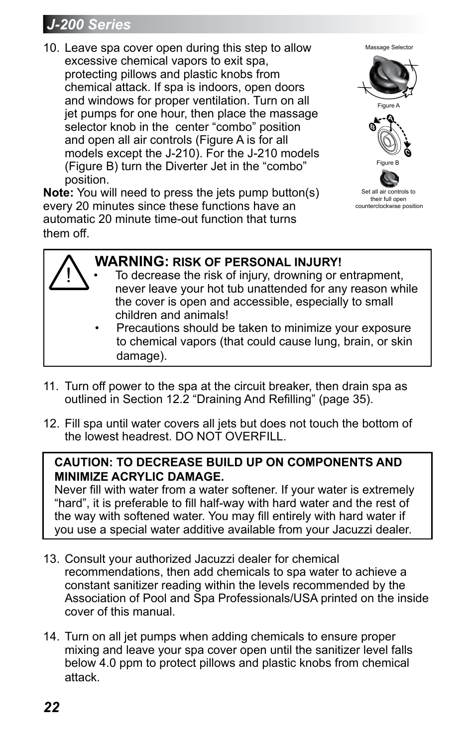 J-200 series, Warning | Jacuzzi J - 200 J - 230 User Manual | Page 26 / 64