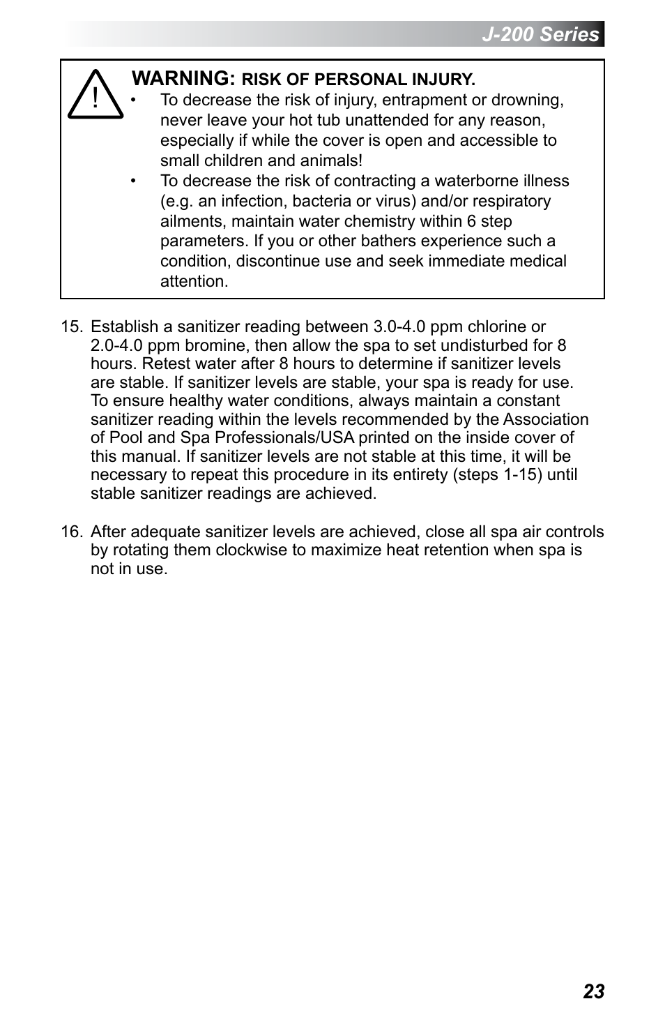 Jacuzzi J - 200 J - 230 User Manual | Page 27 / 64