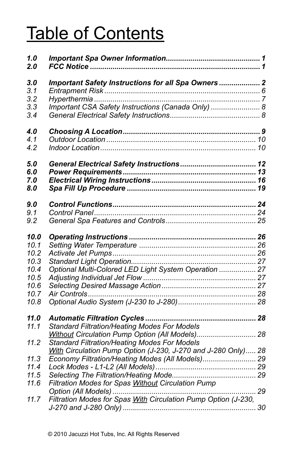 Jacuzzi J - 200 J - 230 User Manual | Page 3 / 64