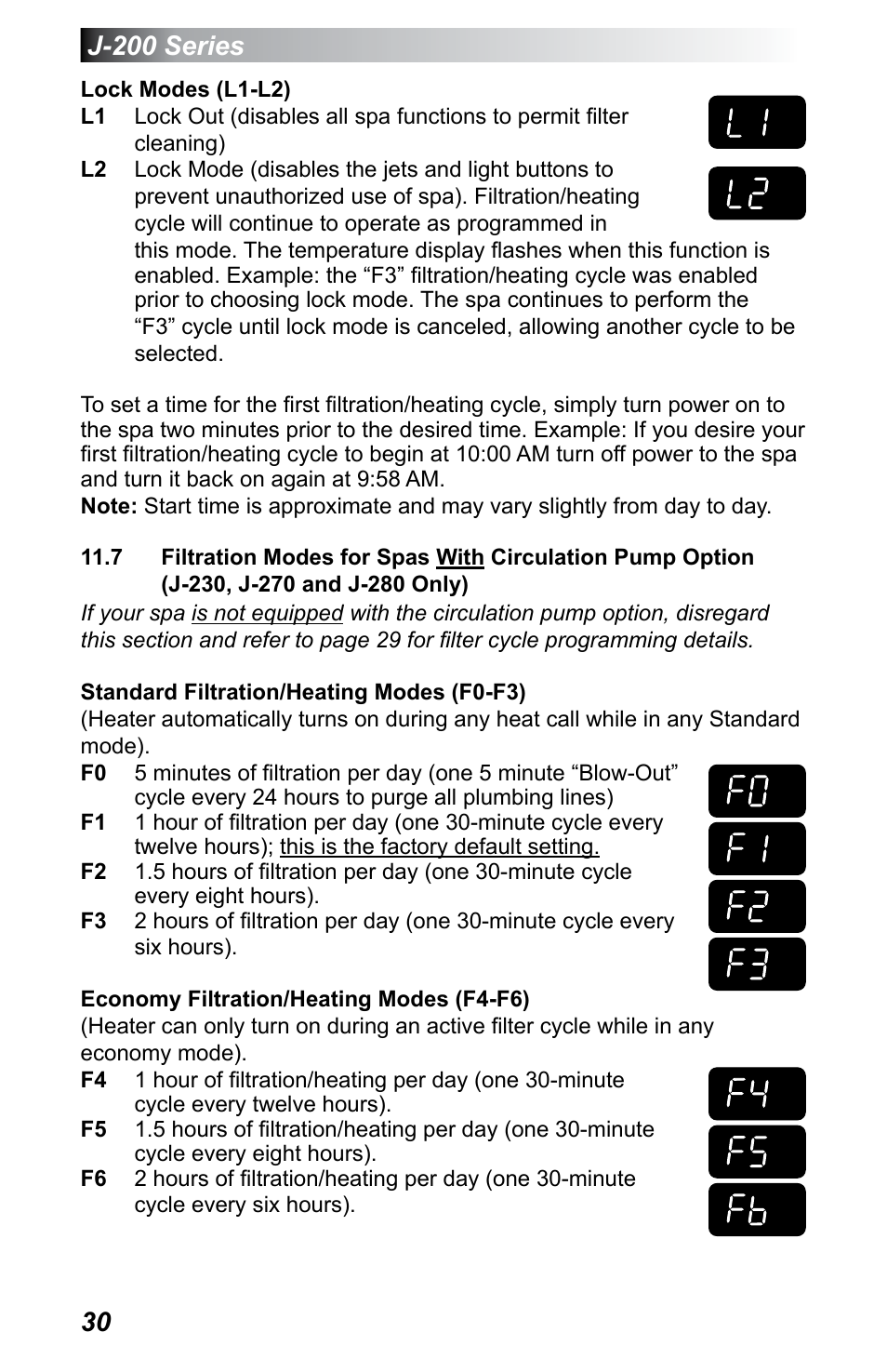 J-270 and j-280 only), J-200 series | Jacuzzi J - 200 J - 230 User Manual | Page 34 / 64