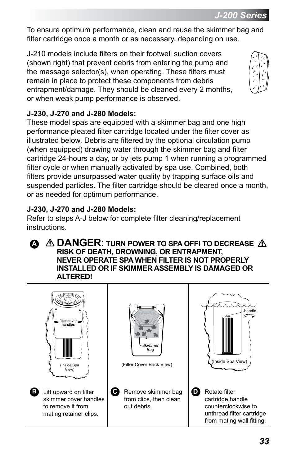 Danger, J-200 series | Jacuzzi J - 200 J - 230 User Manual | Page 37 / 64