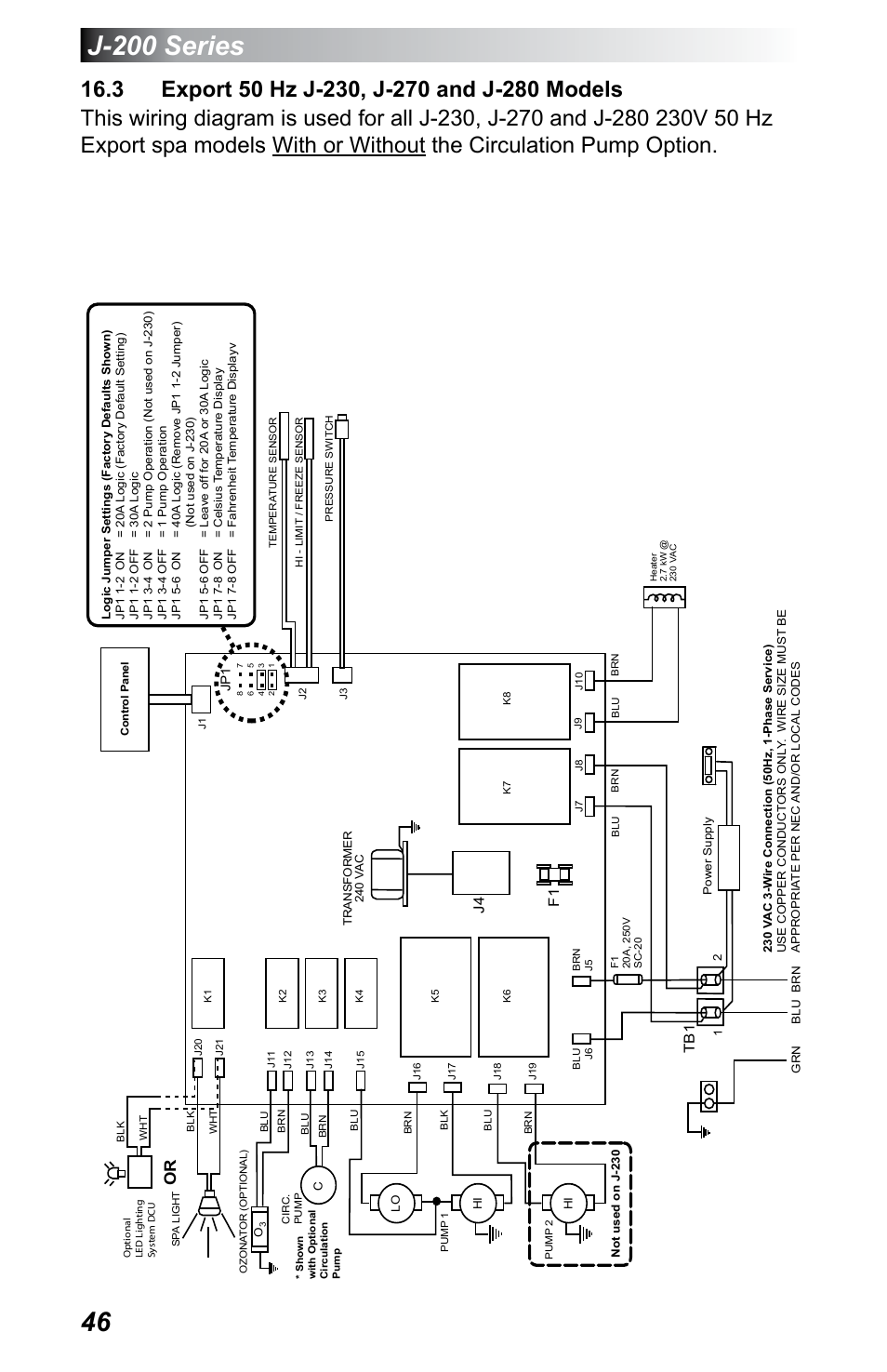 3 export 50 hz j-230, j-270 and j-280 models, J-200 series, J4 f1 | Jacuzzi J - 200 J - 230 User Manual | Page 50 / 64