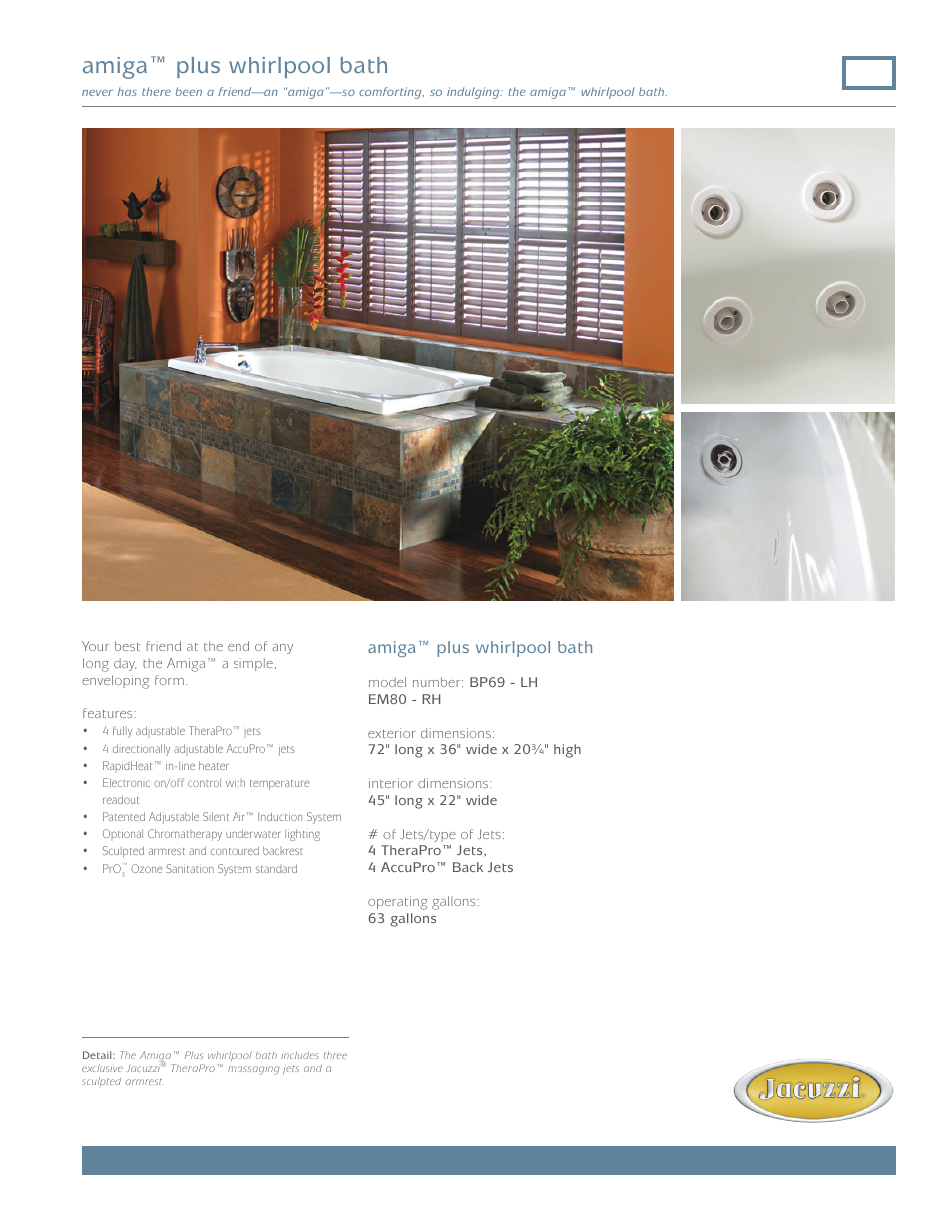 Jacuzzi Amiga EM80 - RH User Manual | 2 pages
