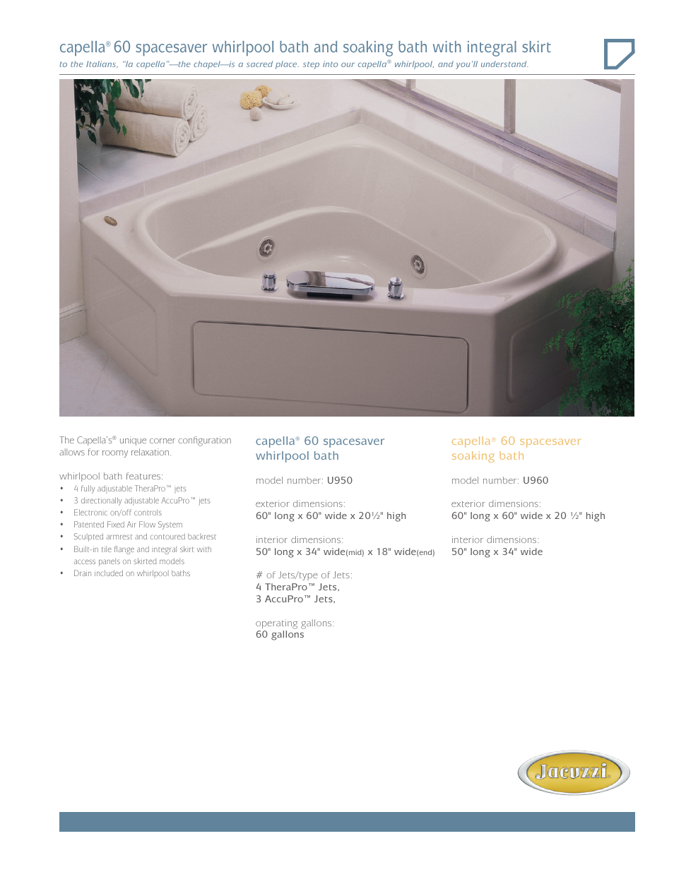 Jacuzzi Capella 60 Space Saver w/Skirt U950 User Manual | 2 pages