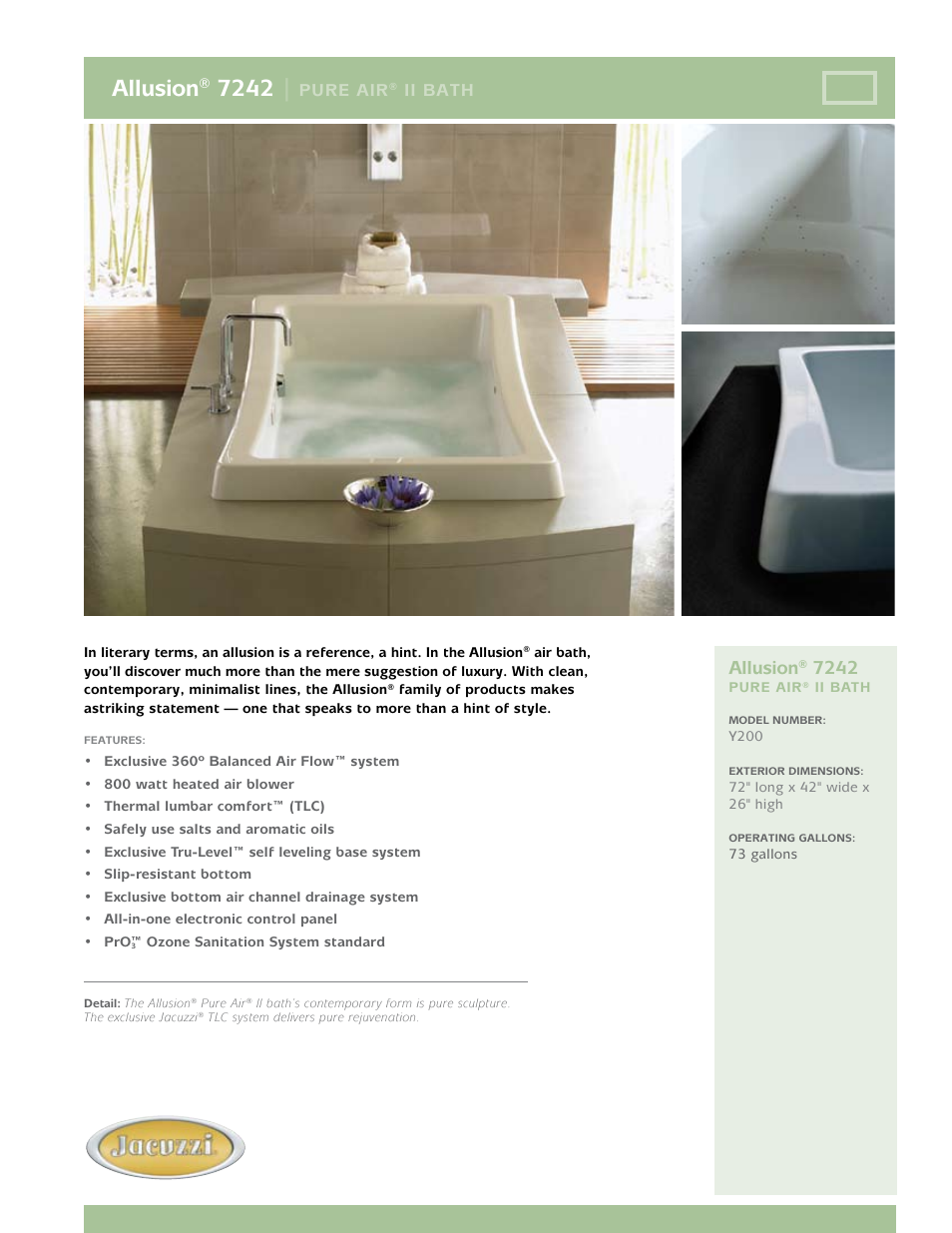 Jacuzzi Allusion Y200 User Manual | 2 pages