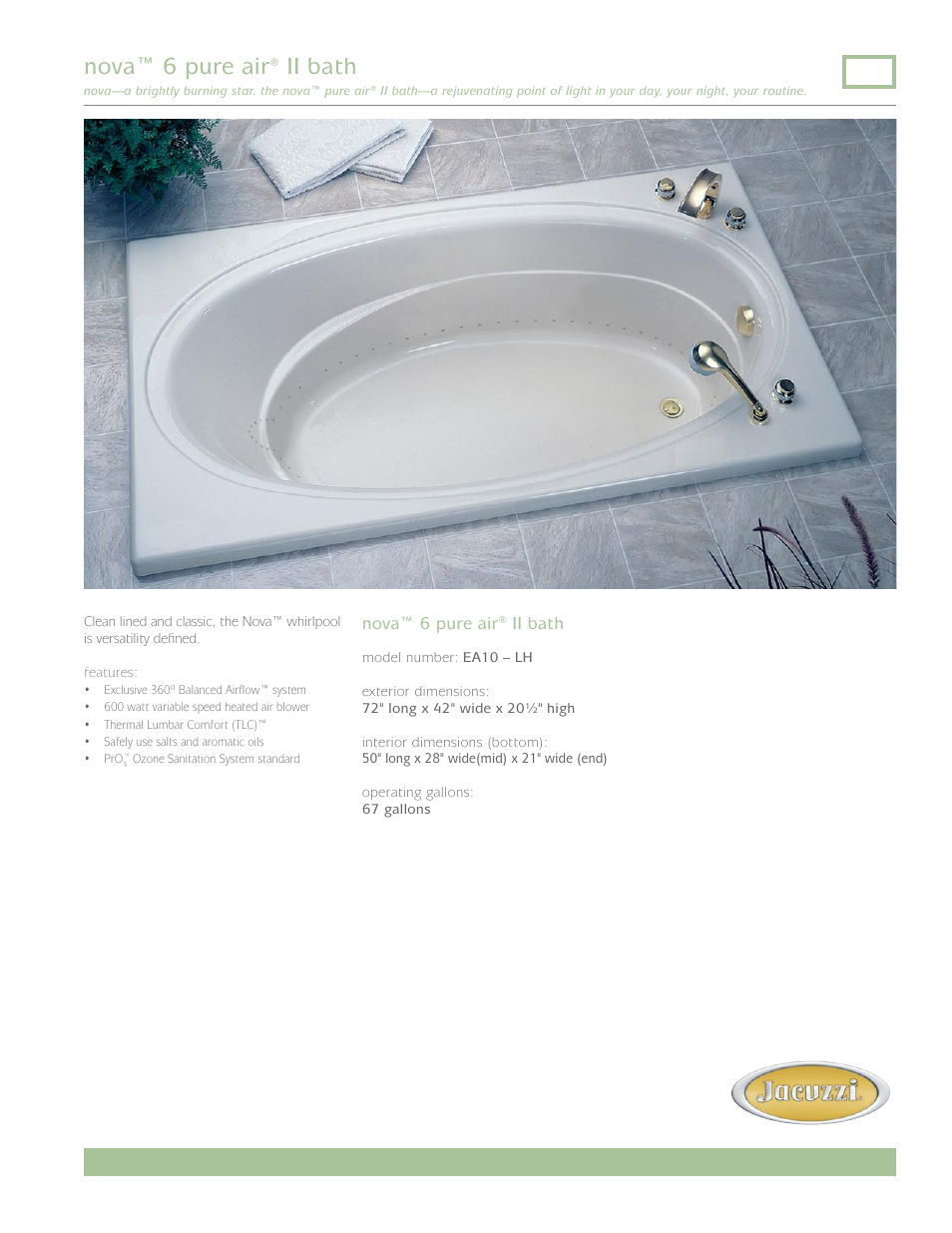 Jacuzzi Nova 6 Pure Air II bath FQ96 User Manual | 2 pages