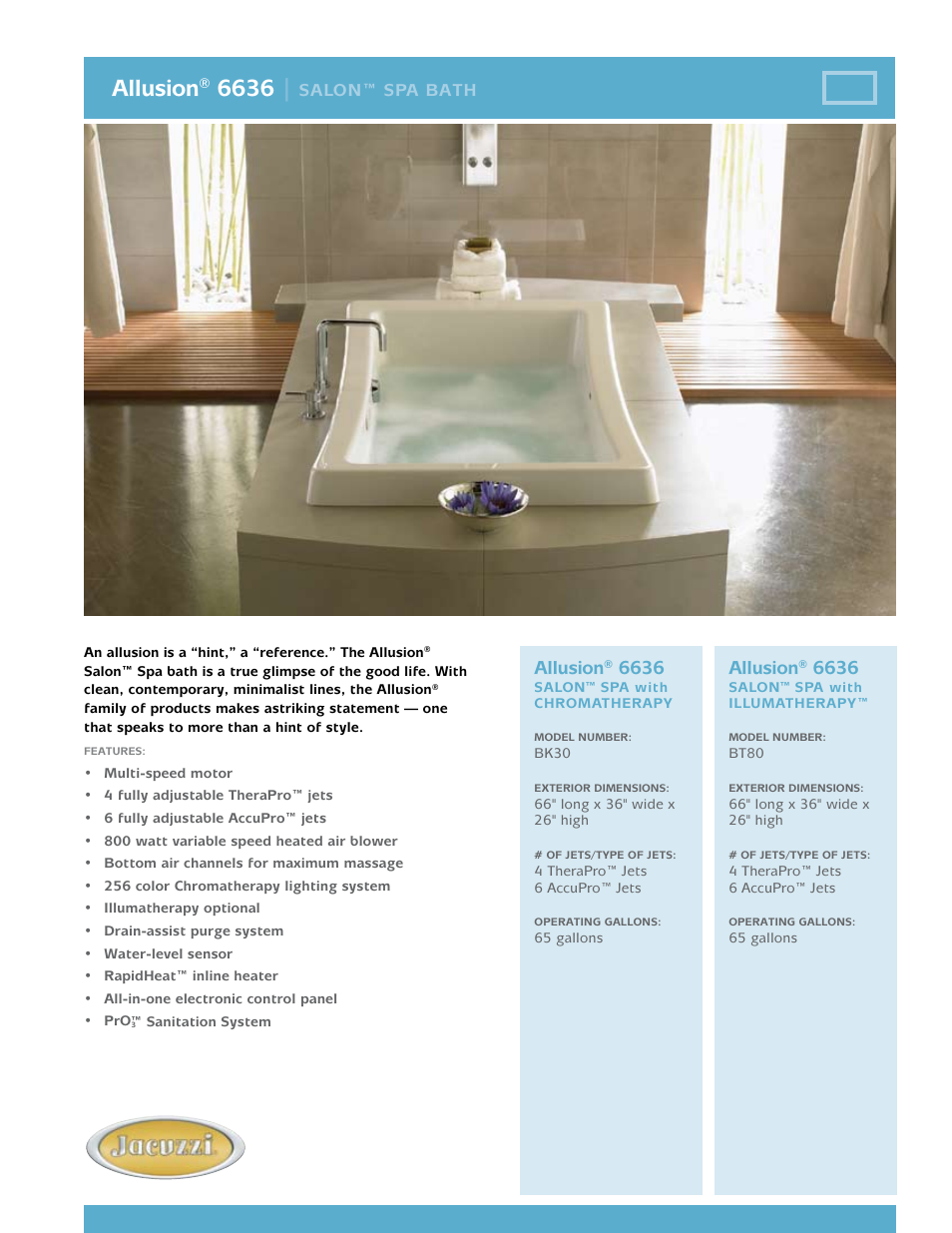 Jacuzzi Allusion BK30 User Manual | 2 pages