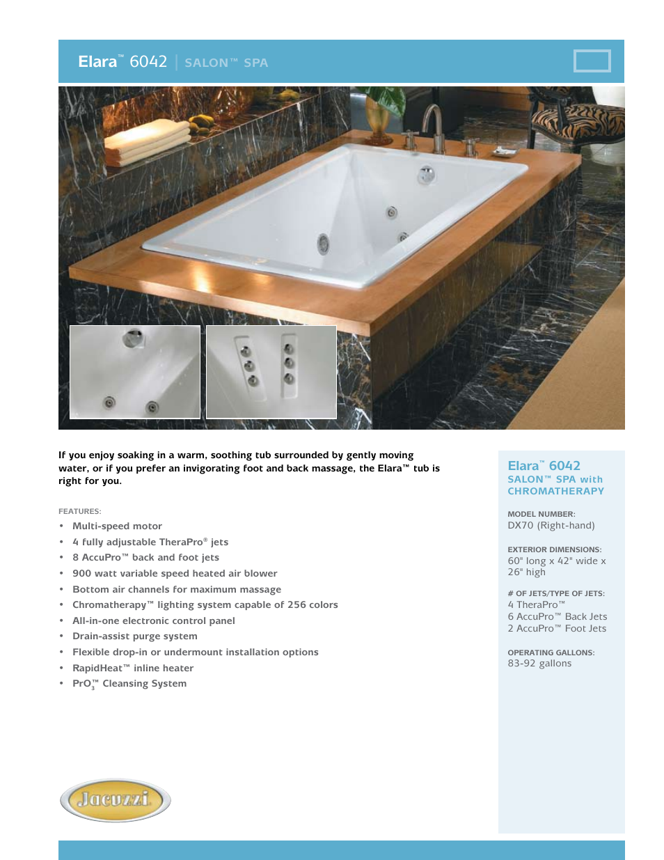Jacuzzi Elara DX70 User Manual | 2 pages