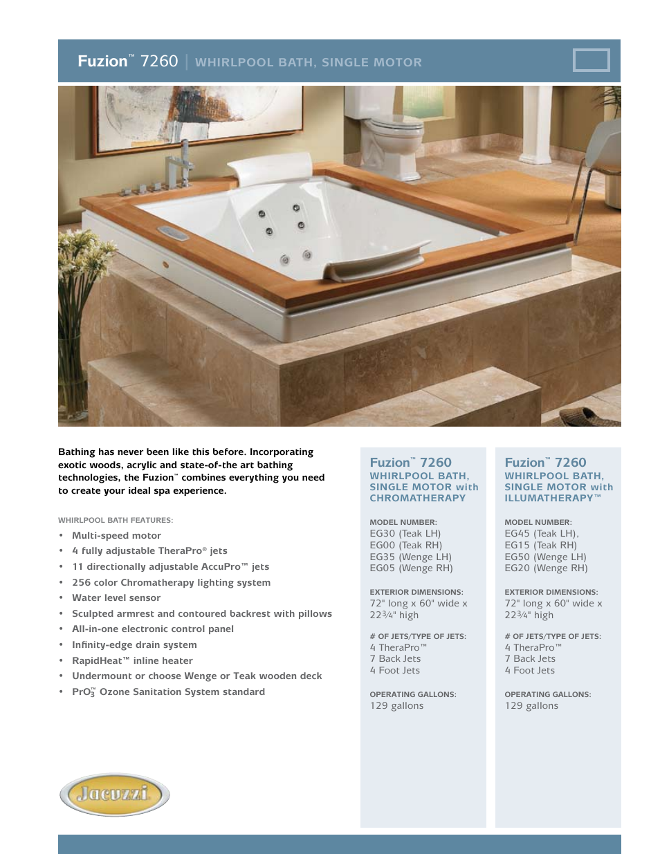 Jacuzzi Fuzion 7260 User Manual | 2 pages