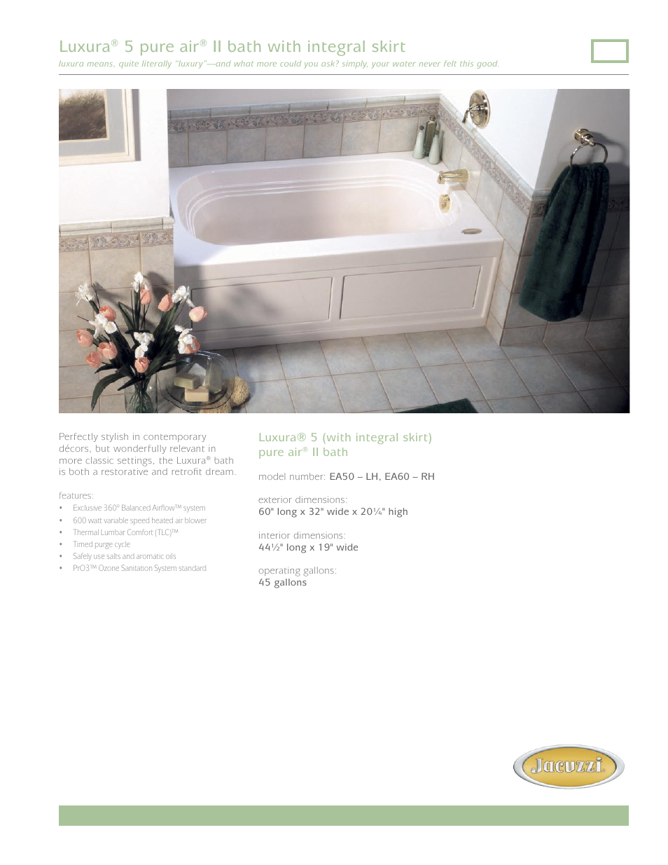 Jacuzzi Luxura 5 Pure Air II Skirt FQ76 User Manual | 2 pages