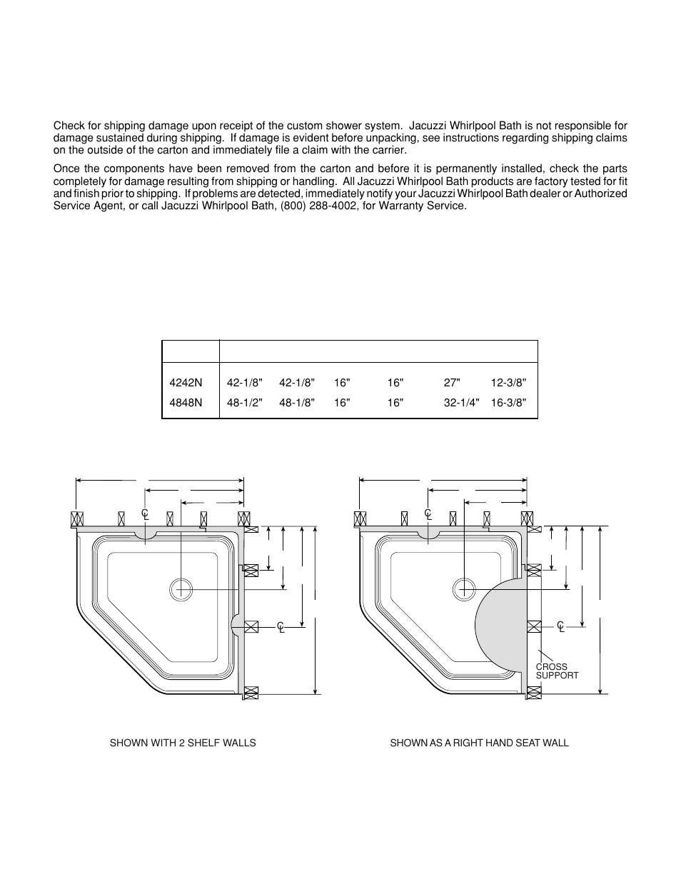 Installation instructions, Step 1. rough-in framing details | Jacuzzi Neo Angle Shower System User Manual | Page 2 / 8