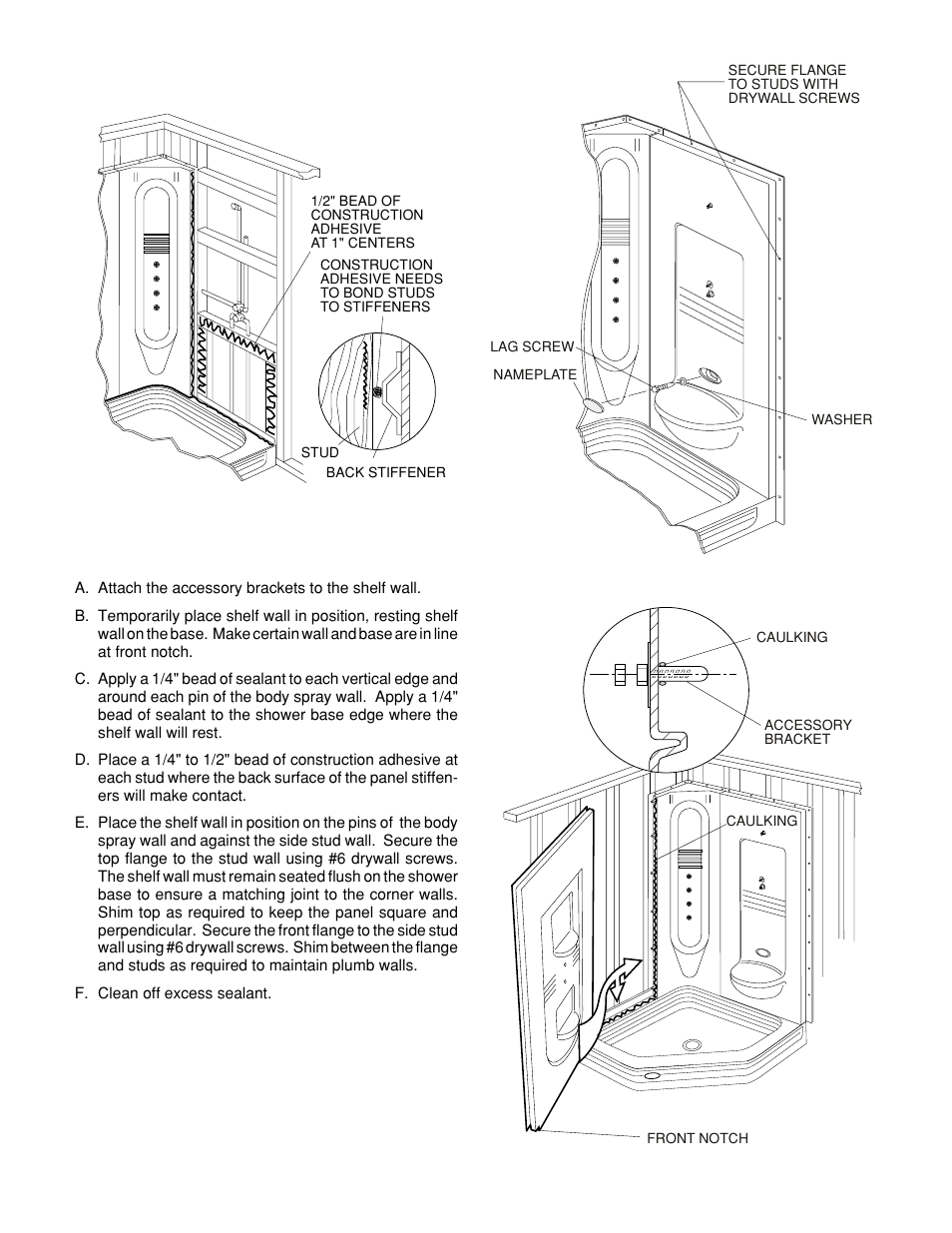 Step 6. shelf wall installation | Jacuzzi Neo Angle Shower System User Manual | Page 5 / 8