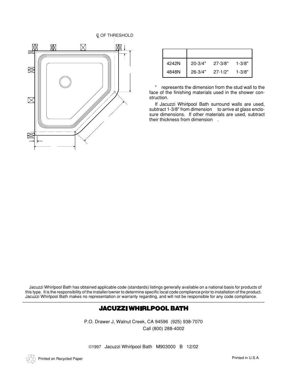 Determining glass enclosure dimensions | Jacuzzi Neo Angle Shower System User Manual | Page 6 / 8