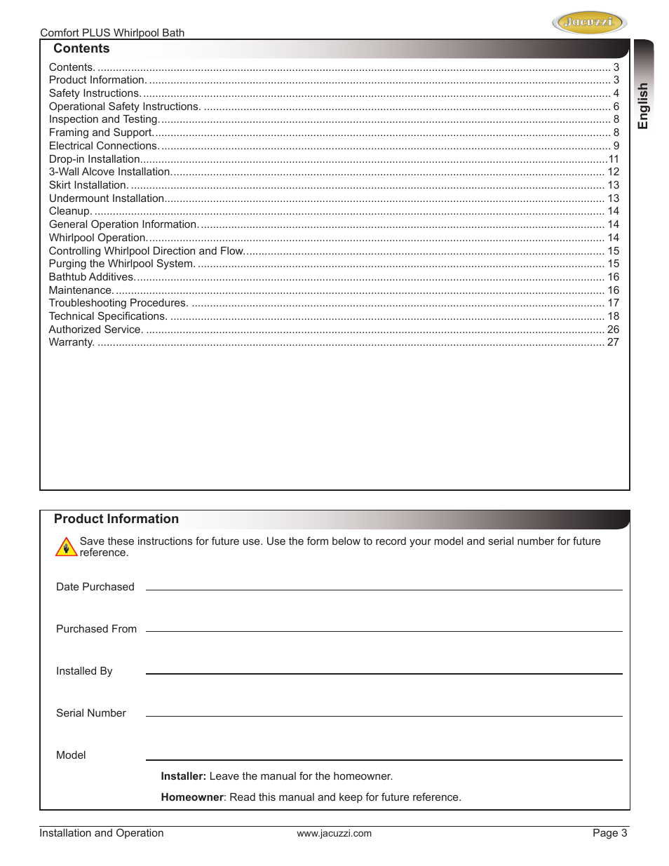 Jacuzzi HE96000 User Manual | Page 3 / 28