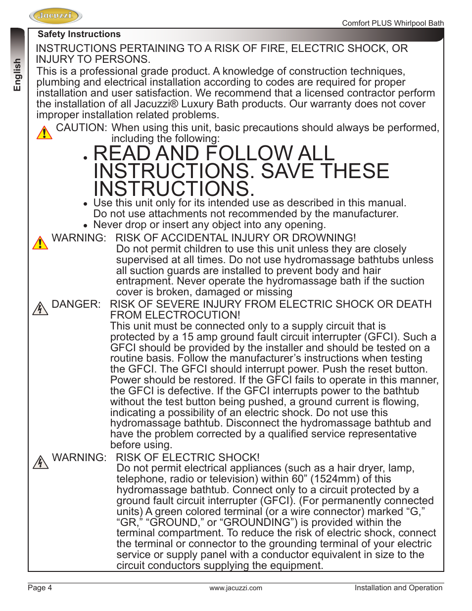 Jacuzzi HE96000 User Manual | Page 4 / 28