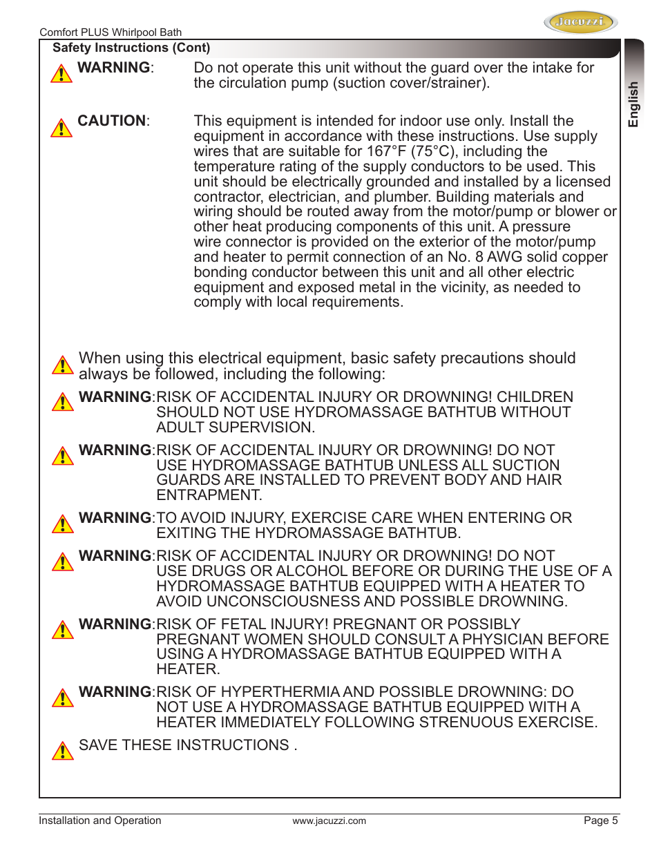 Jacuzzi HE96000 User Manual | Page 5 / 28