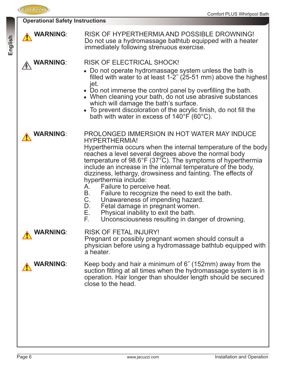 Jacuzzi HE96000 User Manual | Page 6 / 28