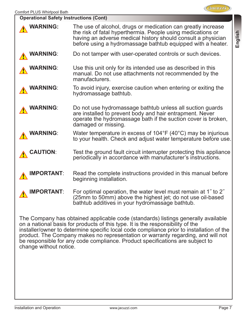 Jacuzzi HE96000 User Manual | Page 7 / 28