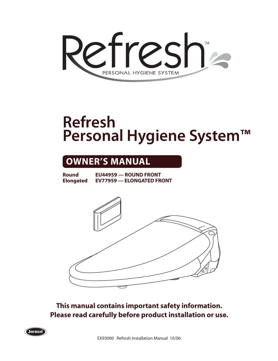 Jacuzzi Personal Hygiene System EV77959 User Manual | 8 pages