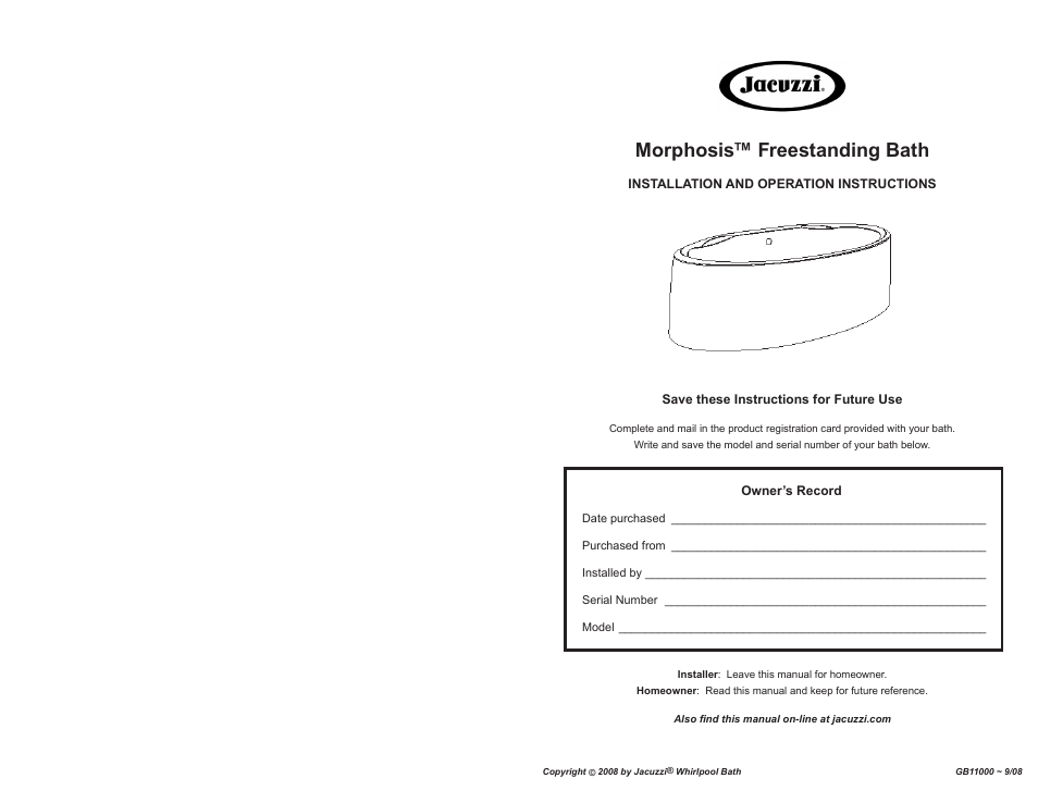 Jacuzzi MORPHOSIS GB11000 User Manual | 22 pages