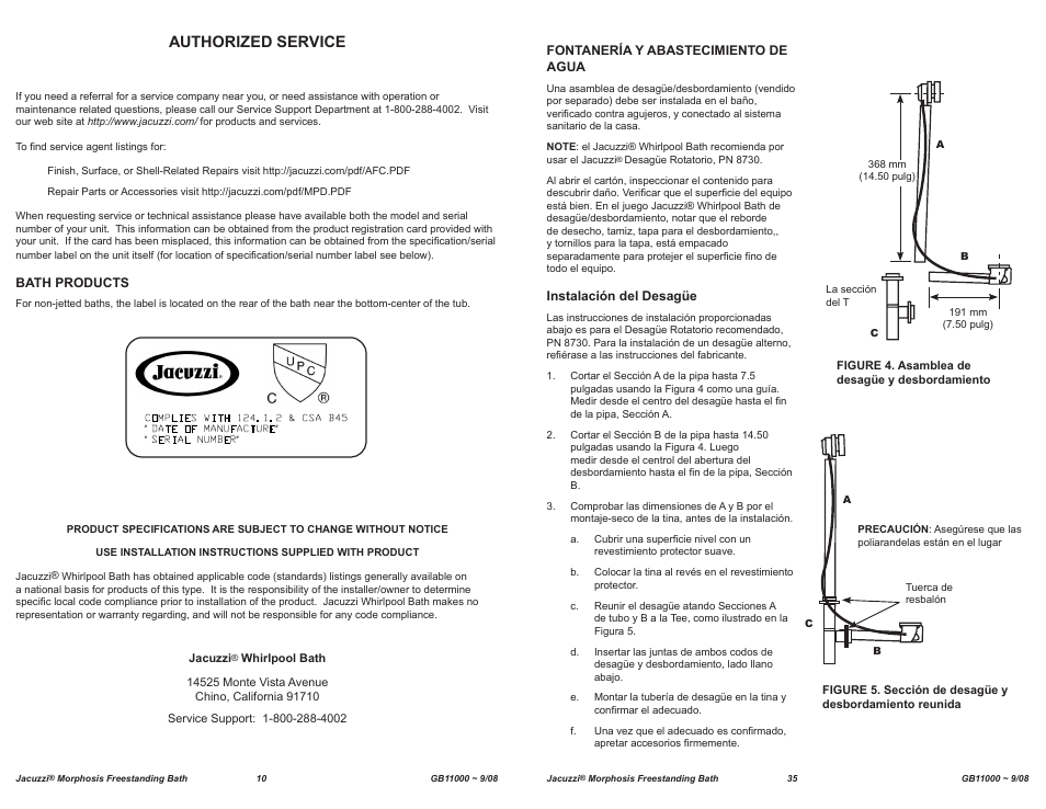 Authorized service | Jacuzzi MORPHOSIS GB11000 User Manual | Page 10 / 22