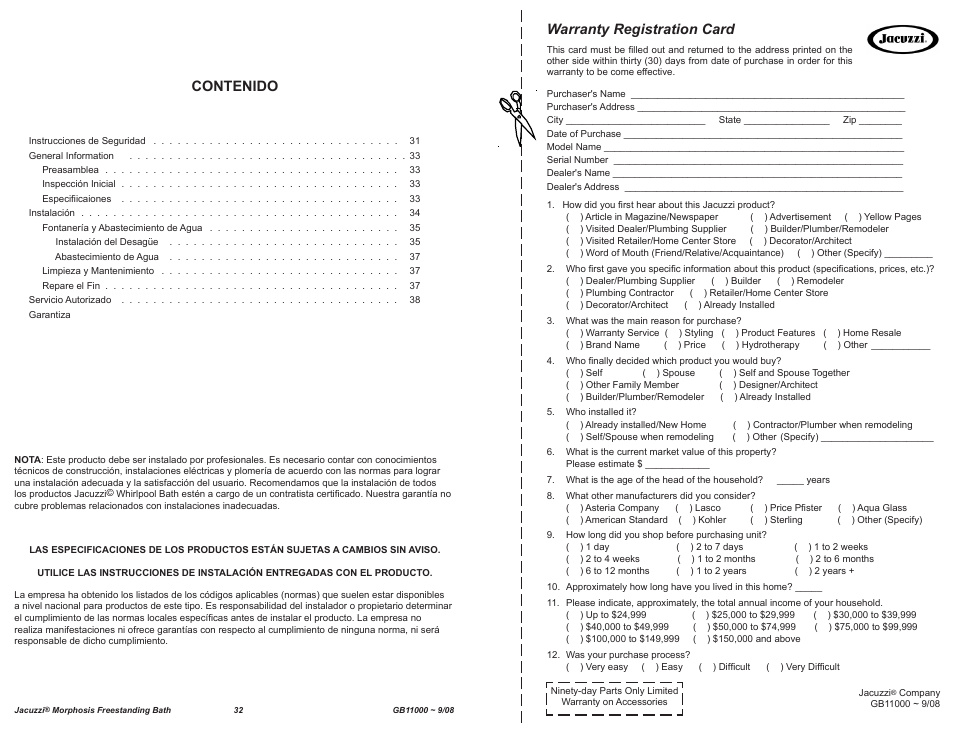 Jacuzzi MORPHOSIS GB11000 User Manual | Page 13 / 22