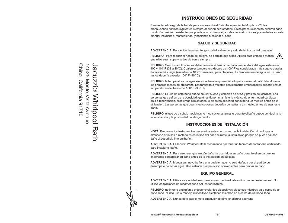 Jacuzzi, Whirlpool bath | Jacuzzi MORPHOSIS GB11000 User Manual | Page 14 / 22