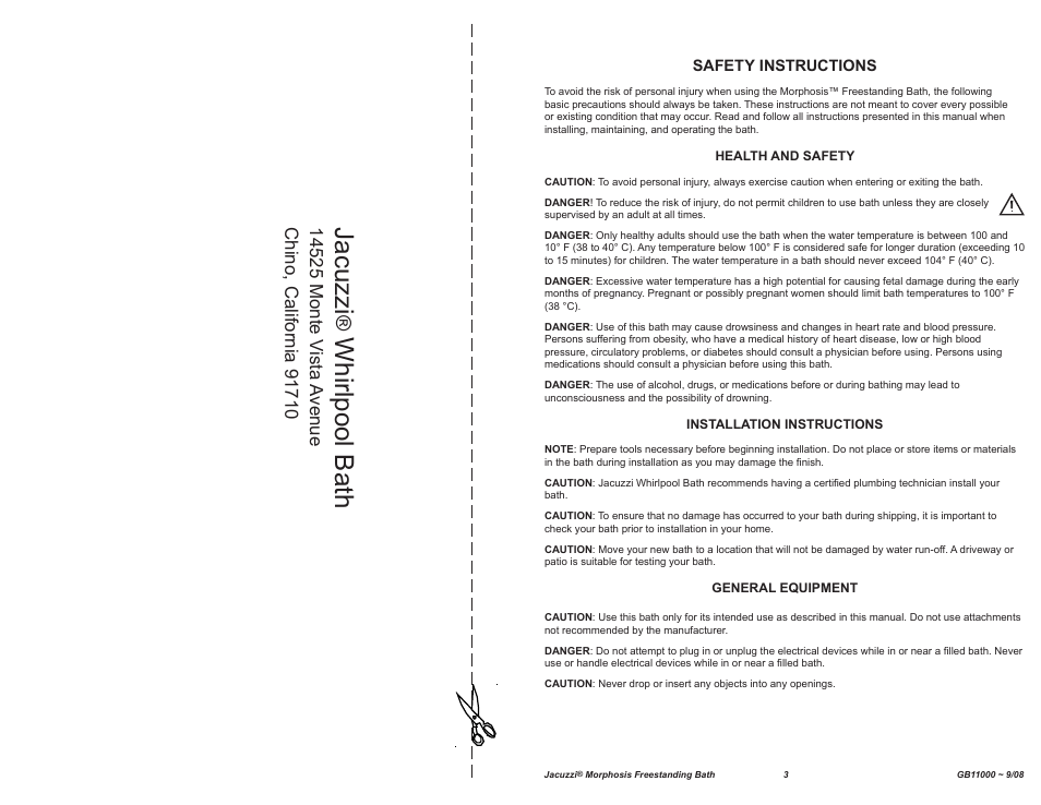 Jacuzzi, Whirlpool bath | Jacuzzi MORPHOSIS GB11000 User Manual | Page 3 / 22