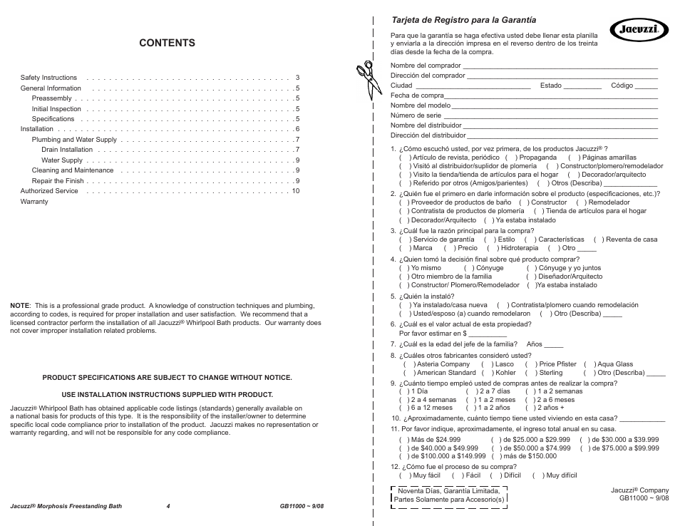 Jacuzzi MORPHOSIS GB11000 User Manual | Page 4 / 22