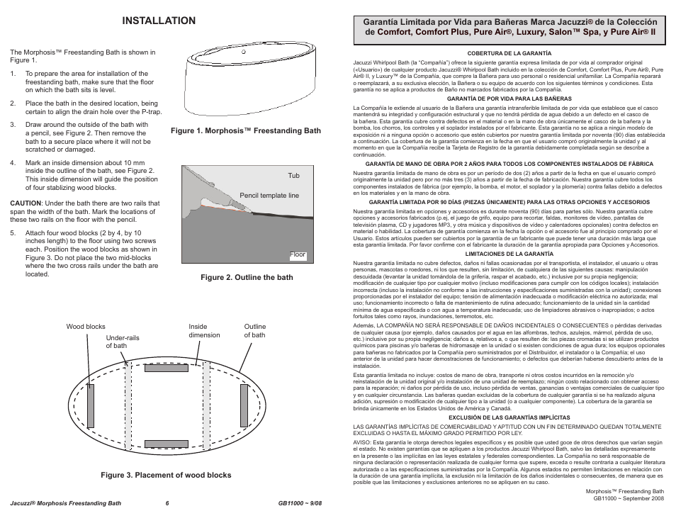 Installation, De la colección de comfort, comfort plus, pure air, Luxury, salon™ spa, y pure air | Jacuzzi MORPHOSIS GB11000 User Manual | Page 6 / 22