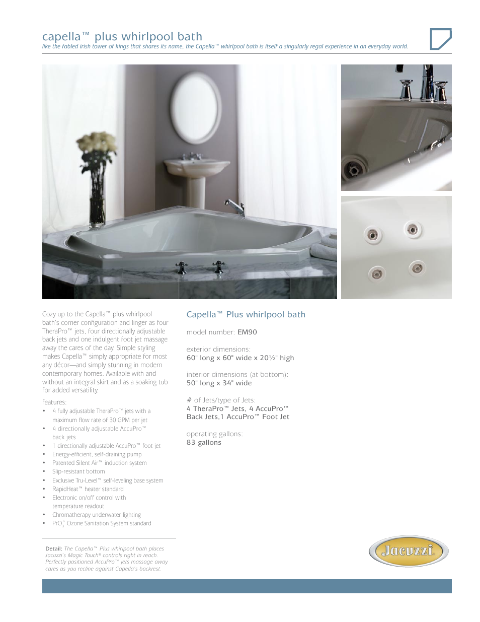 Jacuzzi Capella EM90 User Manual | 2 pages