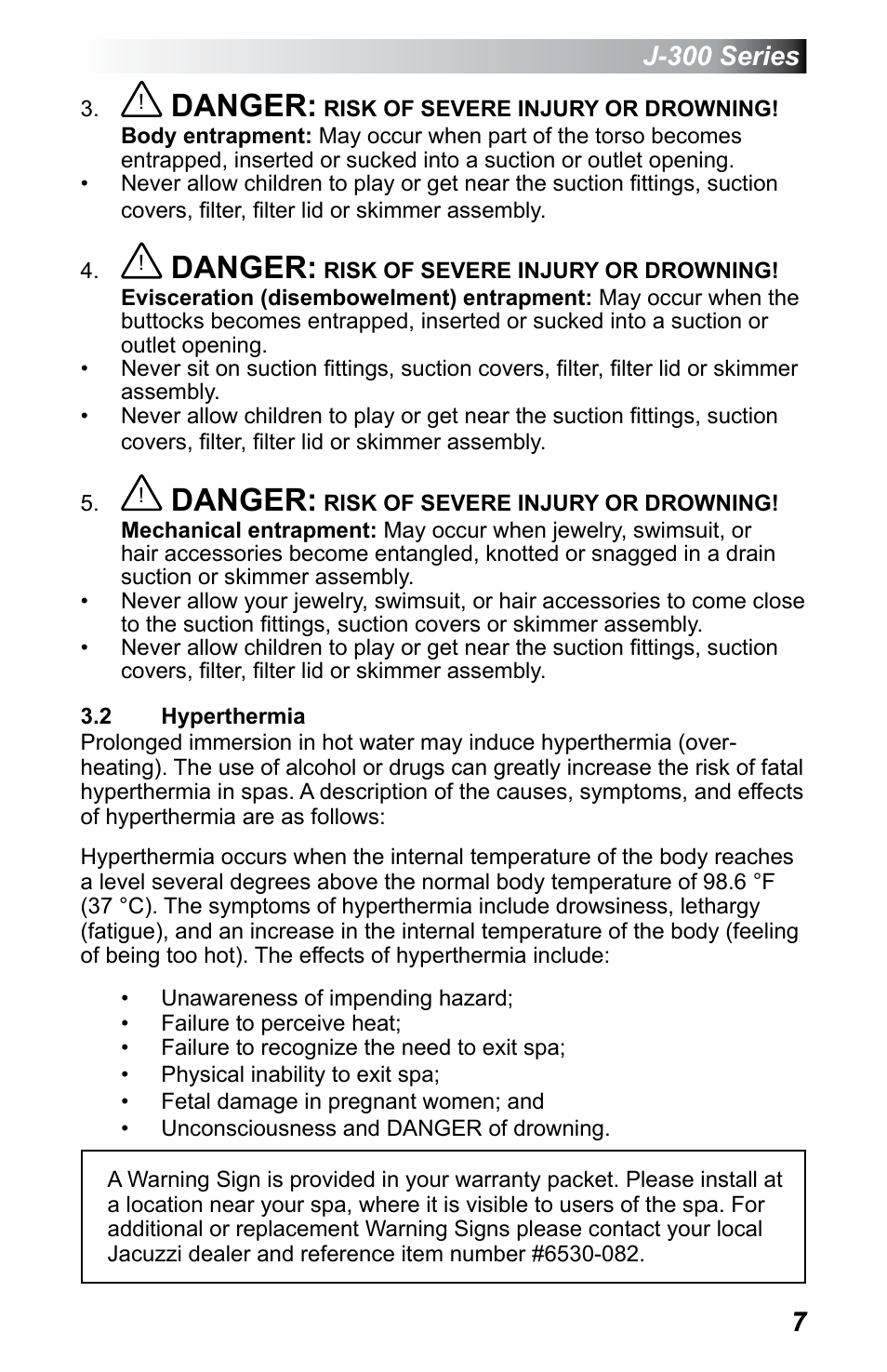 2 hyperthermia, Hyperthermia, Danger | Jacuzzi J - 355 User Manual | Page 11 / 68