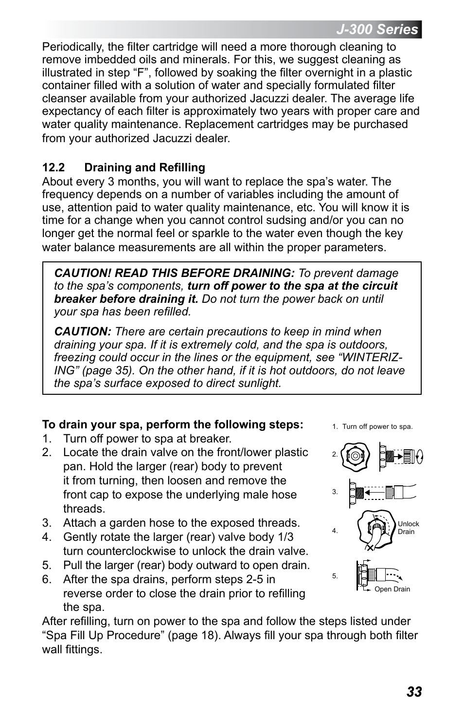 2 draining and refilling, J-300 series | Jacuzzi J - 355 User Manual | Page 37 / 68